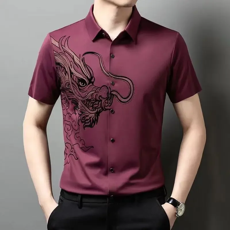 

Man Shirt Patterned Animal Print Short Sleeve Casual Vintage Aesthetic High Quality Luxury with Sleeves Designer Shirts for Men