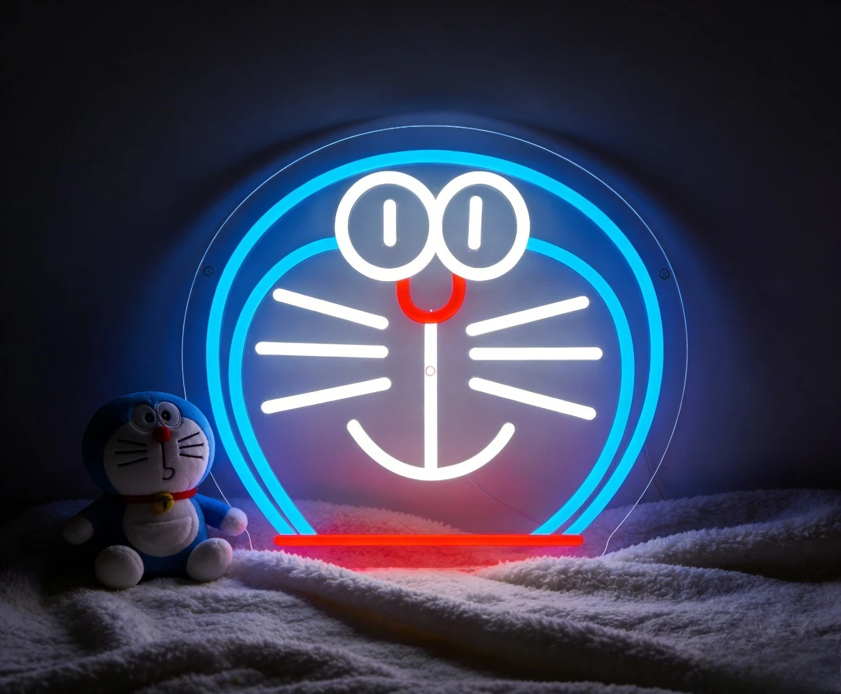 Linda Luz de Neón con Cara de Doraemon para Decoración de Pared, Alimentación USB, Regulable, Letreros LED de Neón para Fiestas, Cuartos de Niños, Habitaciones con Temática de Anime, Regalo