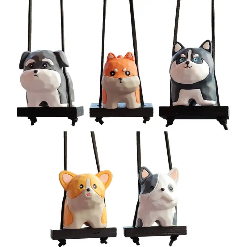 Cute Swing Dog Bulldog Resin Animal Model Auto Rear View Mirror Hanging Ornaments Pendant Decoration Car Interior Accessories