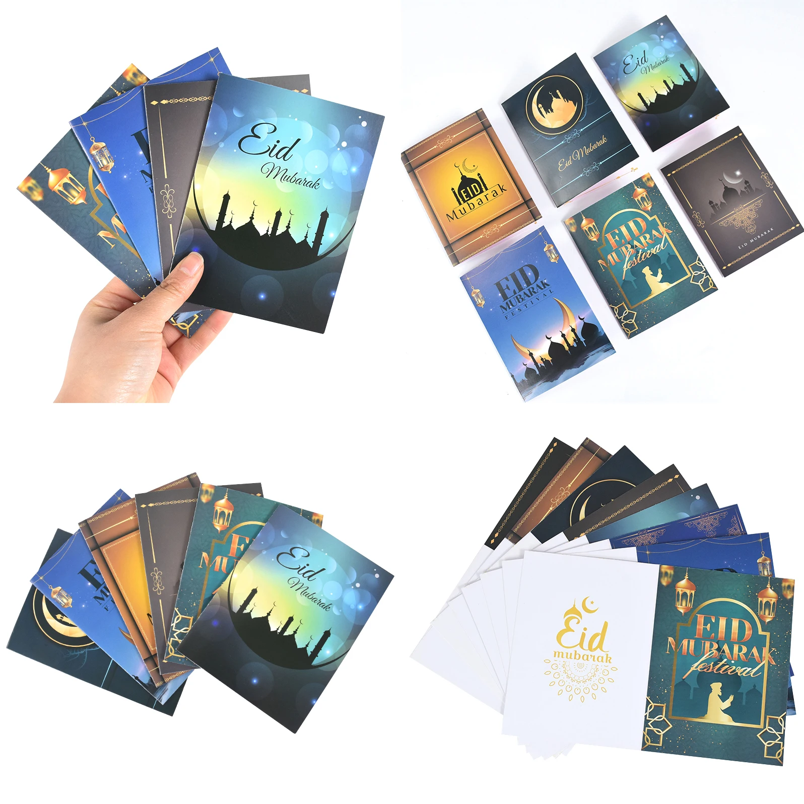 

5Pcs Eid Al-Fitr Greeting Card Ramadan Cards Black Gold Muslim Blessing Card Gift Card For DIY Eid Mubarak Party Decor