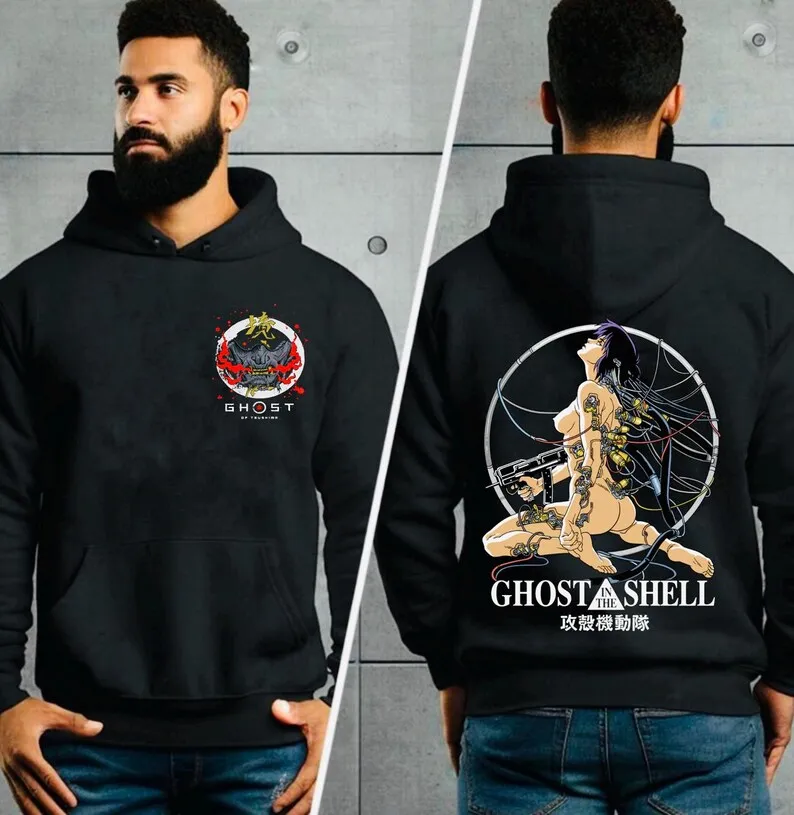 Unisex Anime Hoodie,Grunge Japanese TV Show Hooded Sweatshirt with Front Back & Sleeve Print, Gift to Make Anime Fans go ghost ,