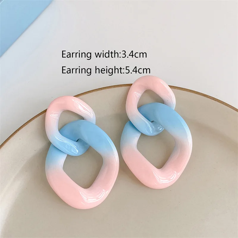 Japanese and Korean fresh acrylic contrasting color patchwork earrings French niche foreign style sweet earrings for women