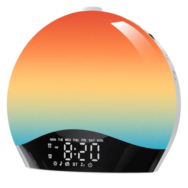 Intelligent simulated sunrise and sunset bluetooth ambient light white noise electronic alarm clock desk lamp