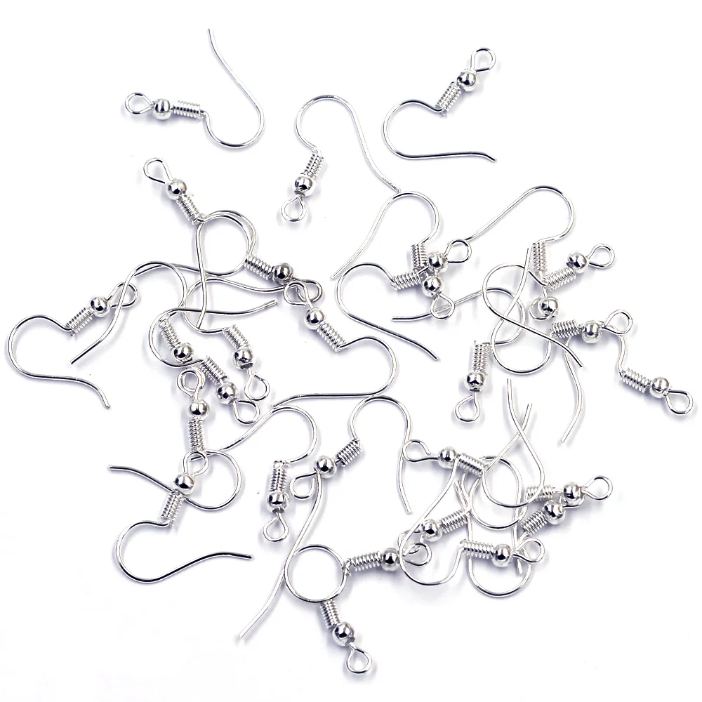 1000Pcs Earring Wire Hooks Ear With Spring Spacer Ball Alloy Silver Plated Jewelry DIY Making Findings 21x18mm