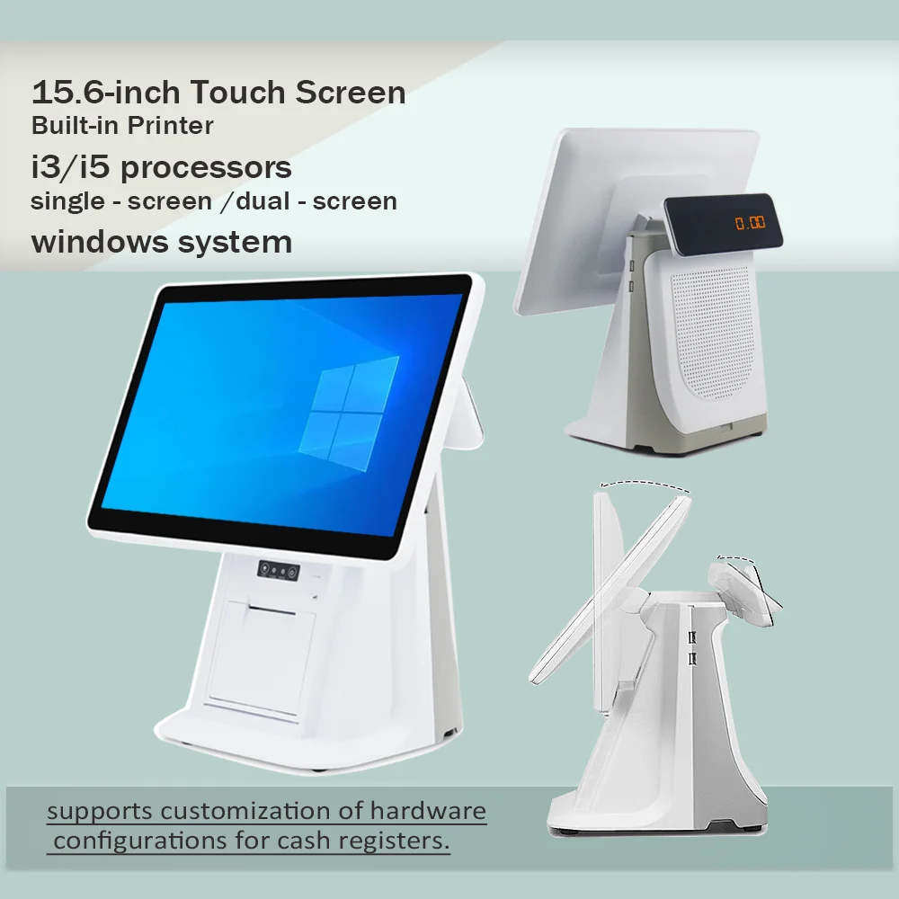 

Commercial POS Machine 15.6 Inch Touch Screen Built-in Printer Win10 i3/i5 Barcode Scanner Cash Drawer Support Restaurant/Retai