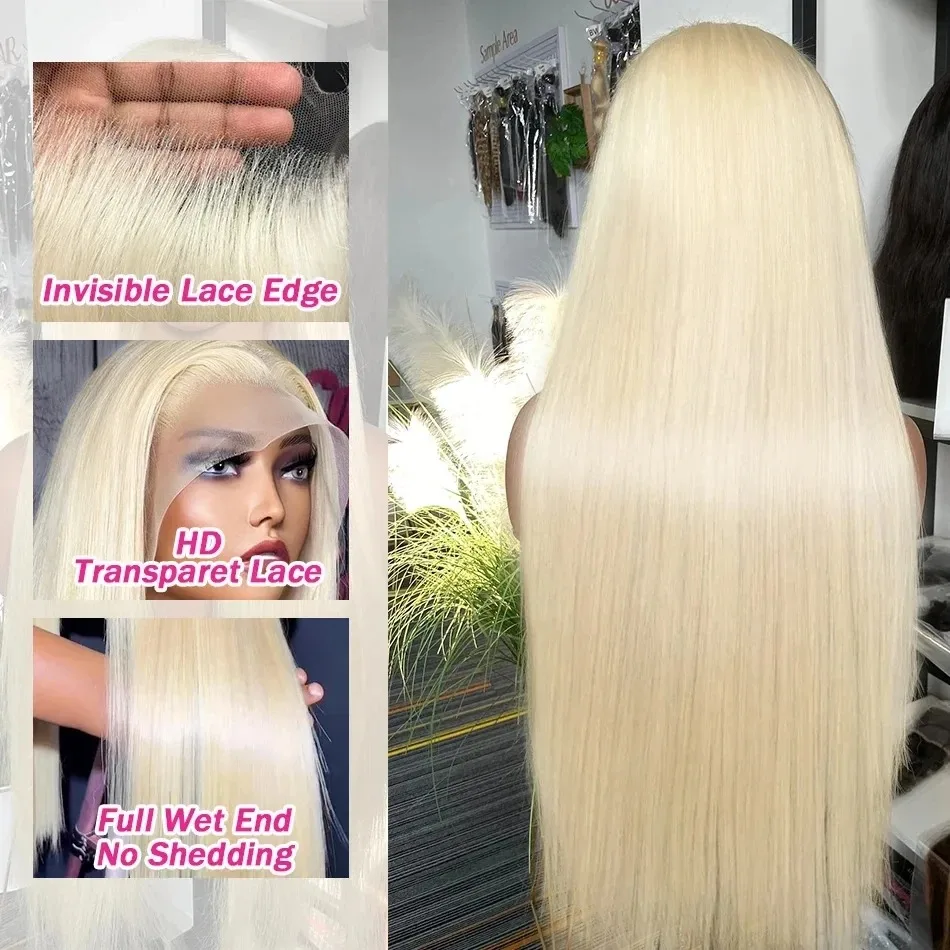 Perruque Lace Front Wig Brésilienne Naturelle, Cheveux Lisses, Blond Miel 180, 13x4, 13x5 HD, 30 32 Pouces, Densité 613