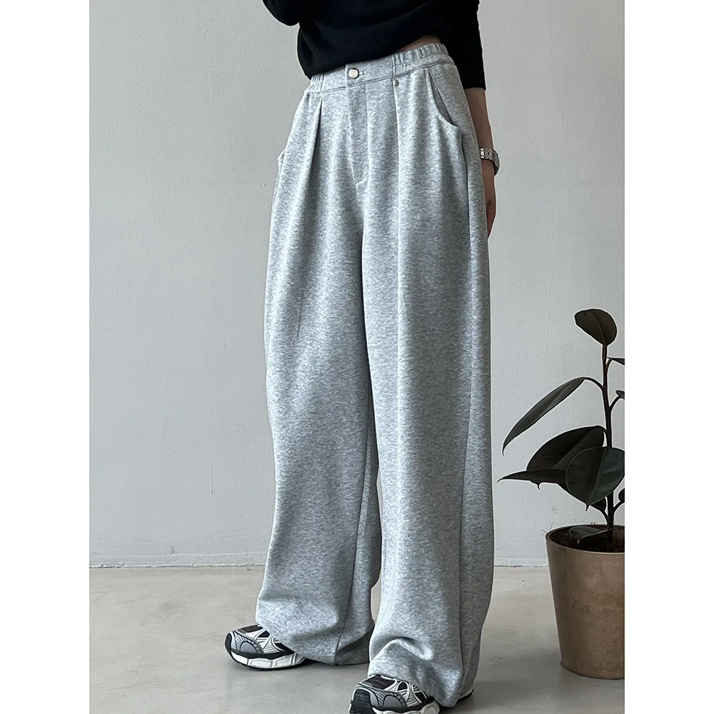 Women Clothes Solid Color Simple Casual Sweatpants 2024 Autumn New Girls Fashion Design Sense Loose All Match Wide Leg Pants