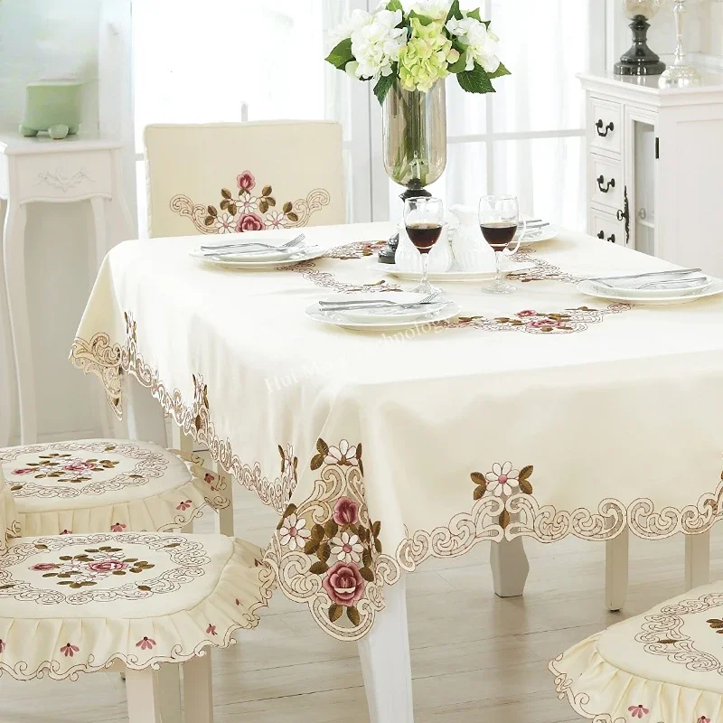 Table Cloth Table Cover Lace European Garden Elegant Embroidered Dining TableCloth Flower Peony Chair Cover Wedding Dust Cover