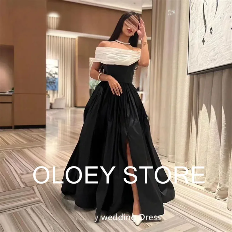 OLOEY Elegant สีขาวและสีดําชุดราตรีผู้หญิงดูไบอาระเบีย Taffeta แยกปิดไหล่ชุดราตรี Vestidos De Novia ที่กําหนดเอง