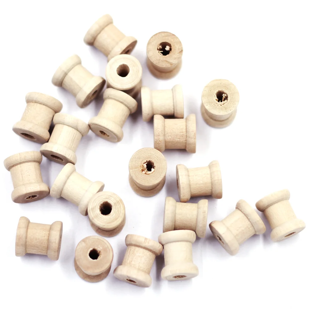 30Pcs Natural Color Cylinder Wooden Thread Spools Sewing Findings 14x12.6mm