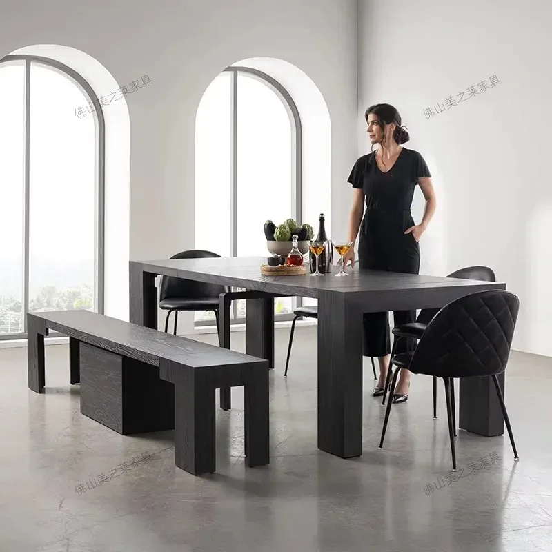 Solid wood stackable dining table, extendable Nordic rectangular foldable dining table, home small apartment, invisible dining t