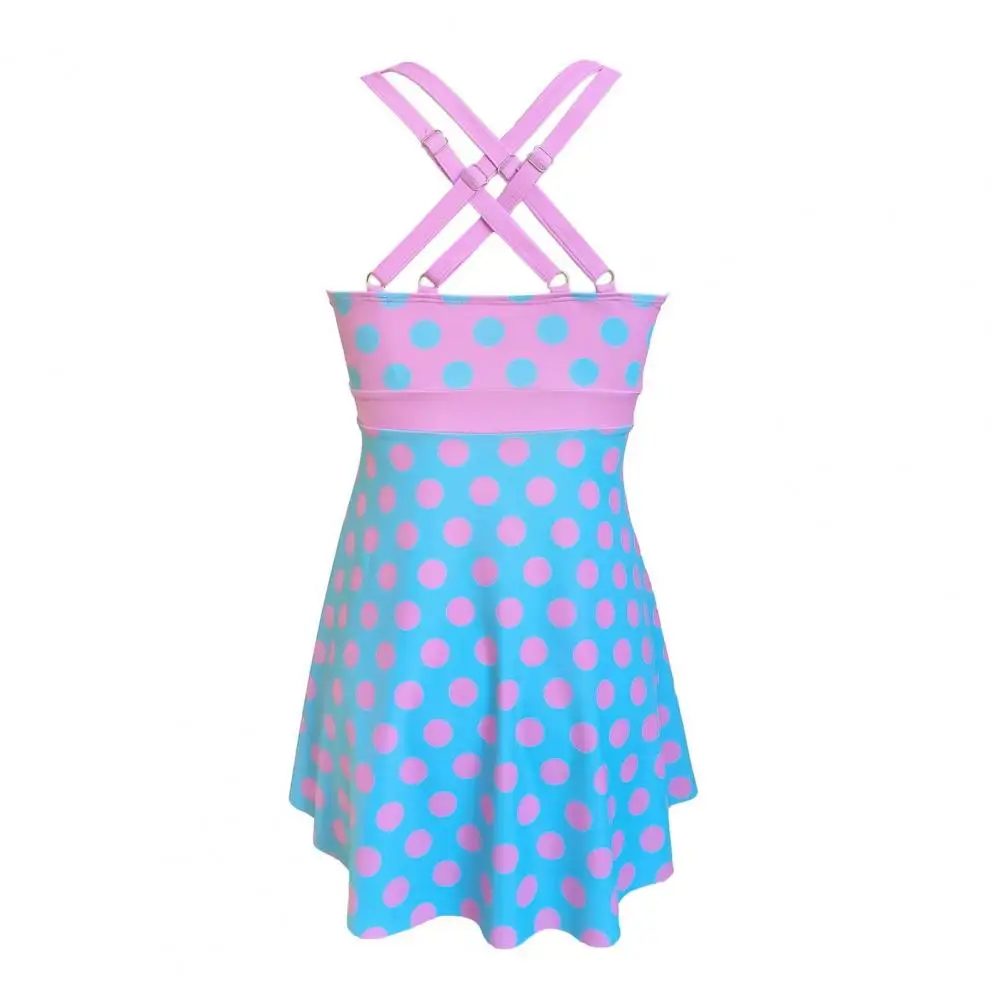 2 szt./zestaw Letni Tankini Zestaw Top na Ramiączkach z Dekoltem w Serek i Sznurkiem, Strój Kąpielowy w Kropki z Rozcięciem, Zestaw Kąpielowy z Wysokim Stanem