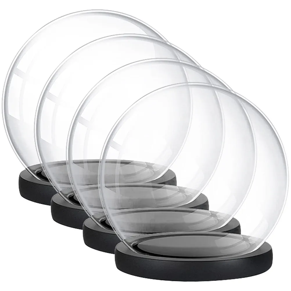 4Pcs Glass Cloche Dome with Wooden Base Preserved Flower Cover Romantic Decor for Wedding Party Desktop Micro Landscape Display