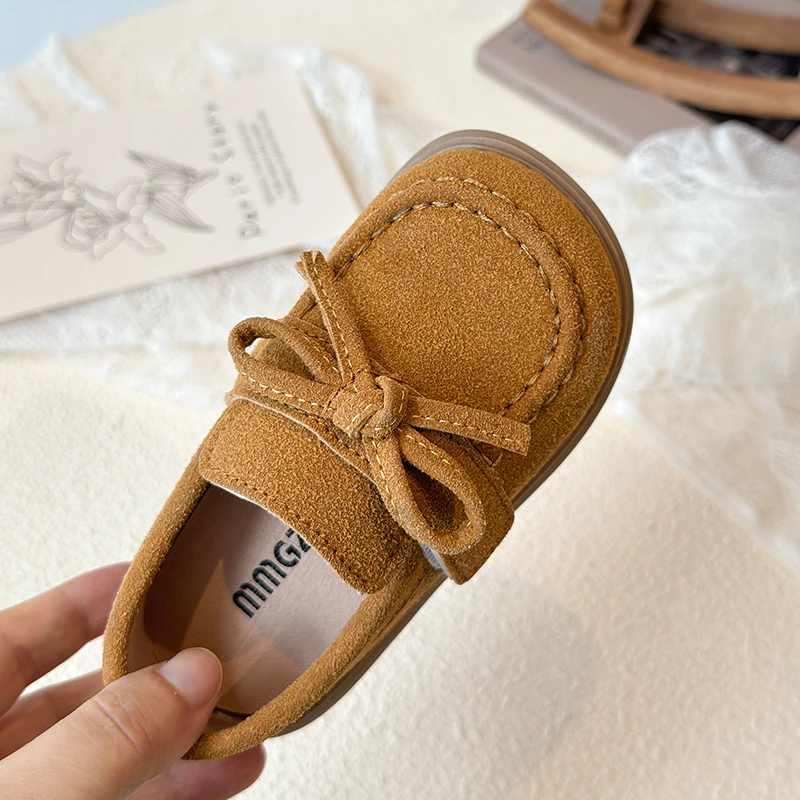 Autumn Boys Girl's Loafers Bowknot Hook-loop Chunky Daily Kid's Flat Shoe Solid Colors Anti-slip Fashion Versatile Children Shoe