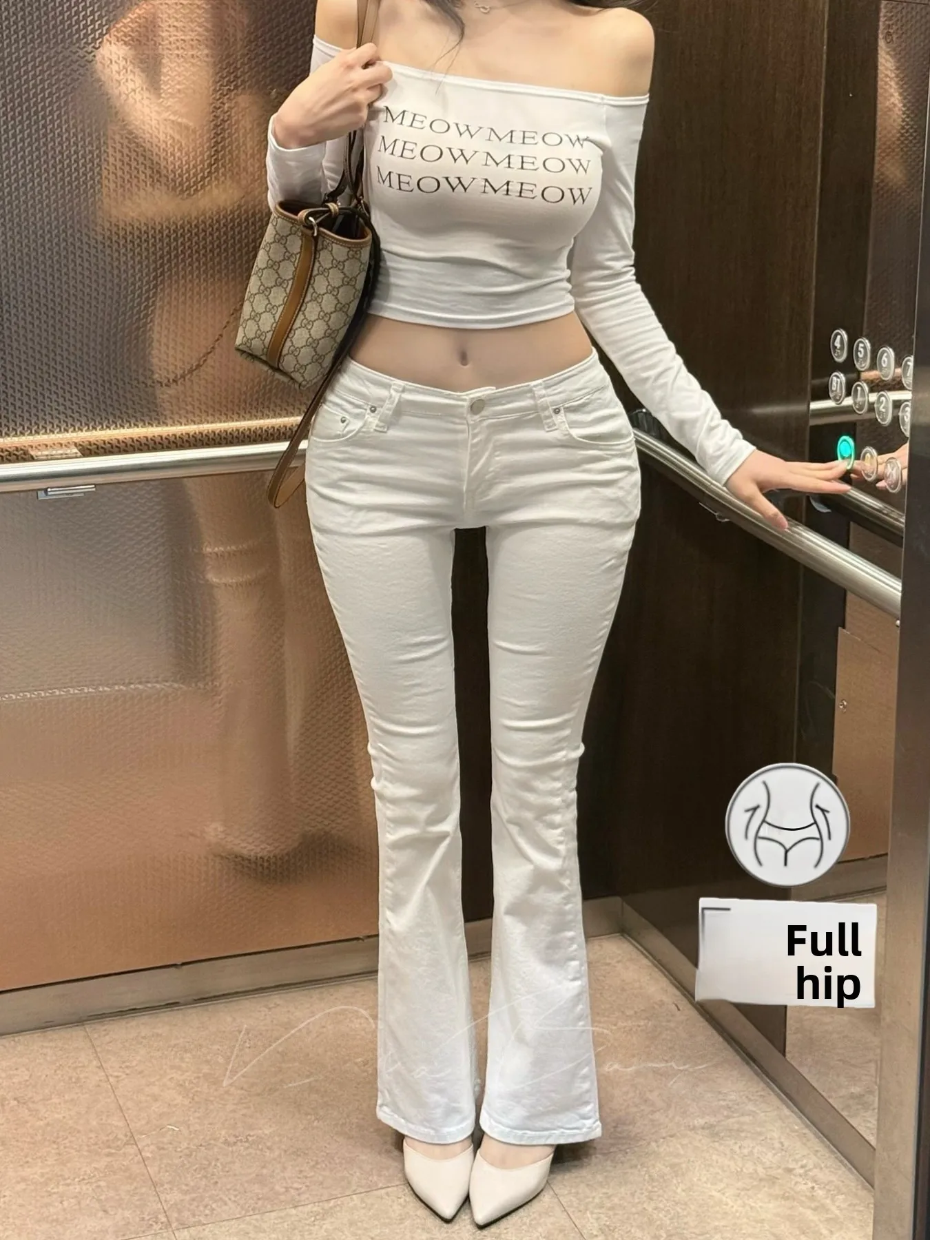 

Perfect Hip ape Low Waist Stretch Retro Denim Pants Slimming Versatile Flared Jeans Cotton Elastic Ladies Winter Faion