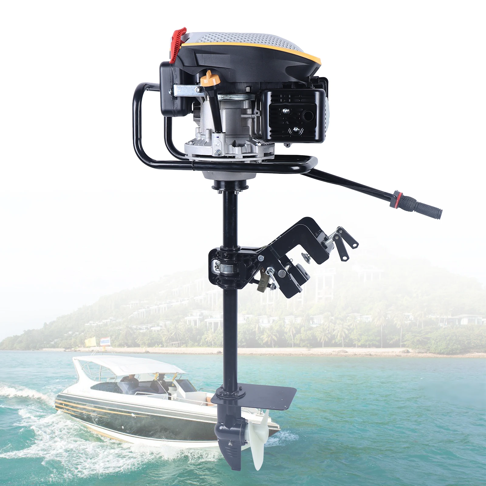 

4 Stroke Outboard Motor Boat Engine 4-Stroke 9HP Heavy Duty Fishing Boat Engine Marine Engine with Air-cooling OHV 225CC