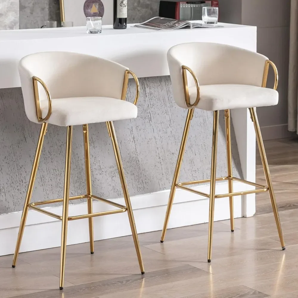 Counter Altura Bar Stools Set, Velvet Low Back Chair, Braço dourado para Kitchen Island, Home Bar, Dining Bar, 26 in, Conjunto de 4