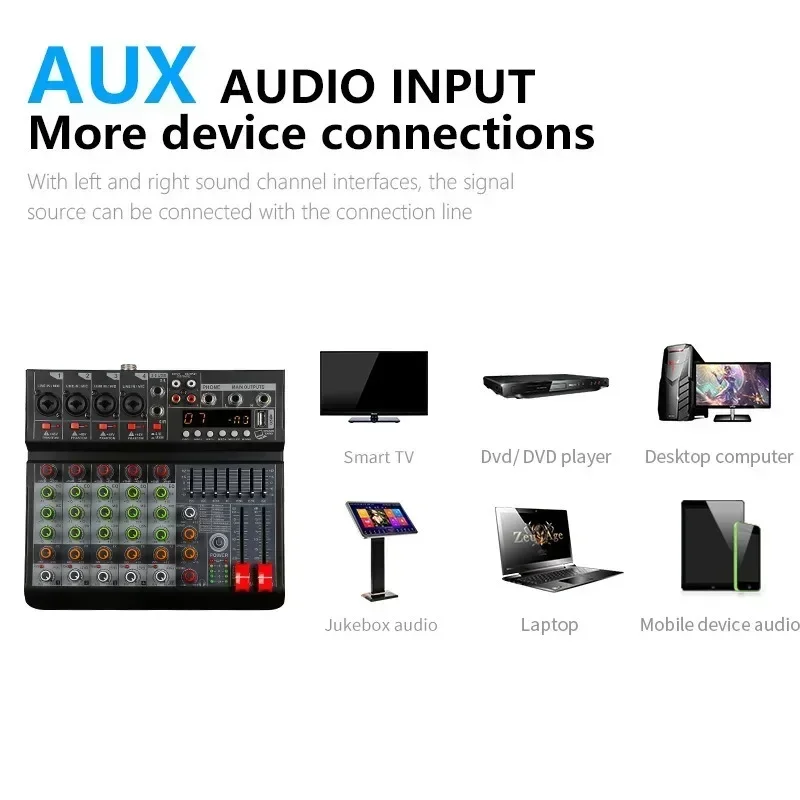 Mezclador de Audio de estudio de 6 canales, entrada estéreo USB de 2 canales, controlador de sonido DJ para Karaoke, interfaz de música, tablero de mezcla PC