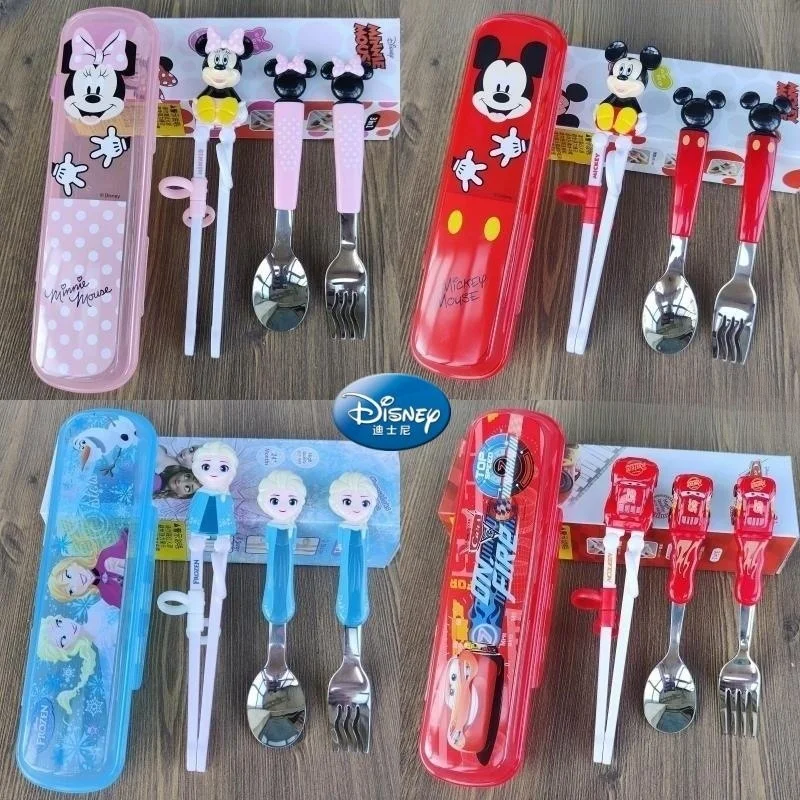 New Disney 304 Children's Tableware Set Chopsticks Baby Practice Chopsticks Stainless Steel Spoon Fork Chopsticks Tableware Box