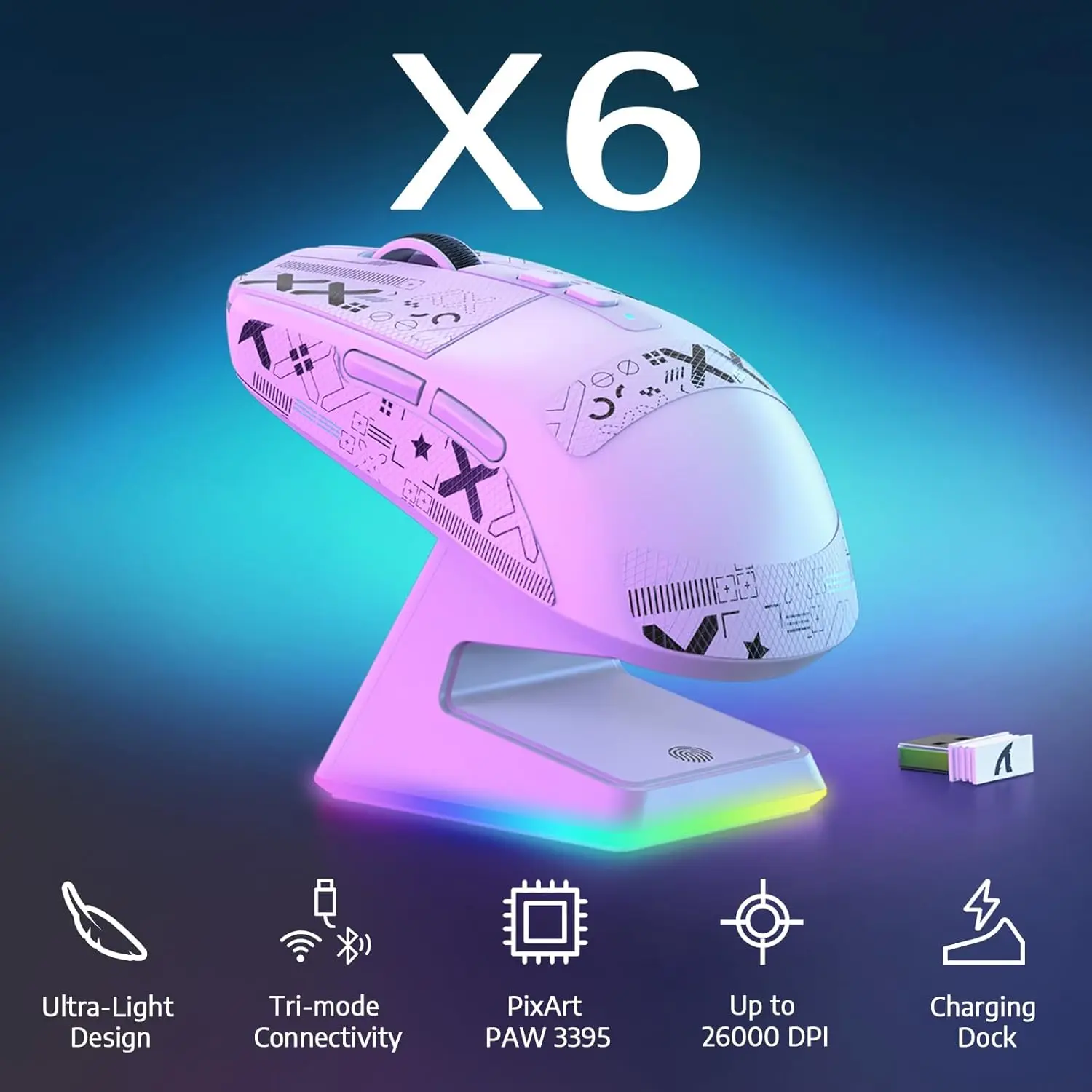 MAMBASNAKE x ATTACK SHARK X6 49g Superlight Wireless Gaming Mouse with Magnetic RGB Charging Base