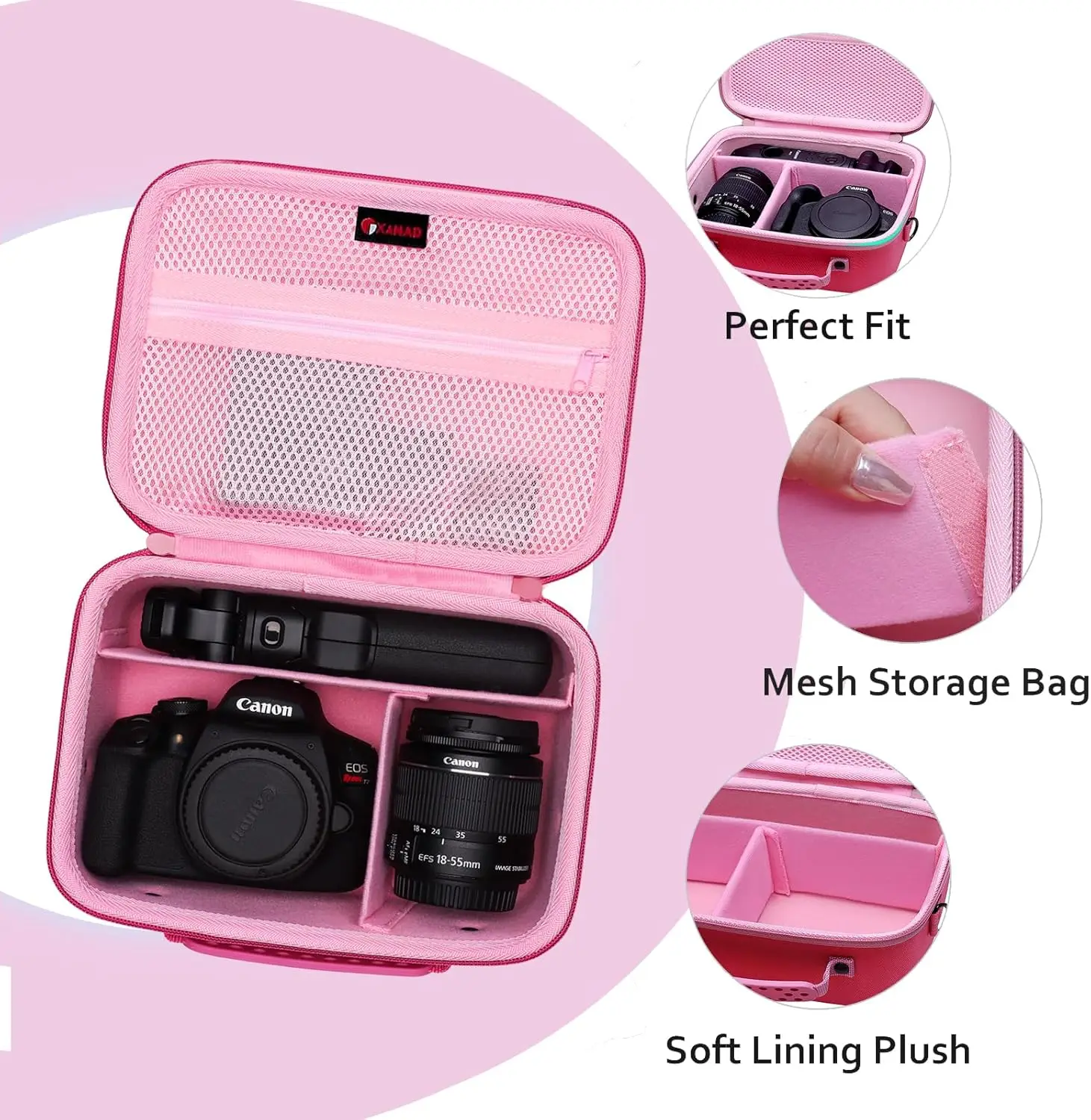 حافظة كاميرا لكاميرات Canon EOS Rebel T7/R50/R6 Mark II/R100/R5 Mark II/RP/R7/SL3/R5/T100 DSLR مع عدسة وحامل ثلاثي القوائم وحزام كتف و4 D #5