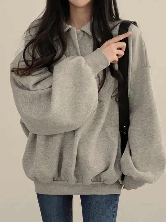 Sweat-shirt ample doublé de Fce pour femme, manteau, lanterne d'automne, sweat à capuche Sve, décontracté, confortable, coréen