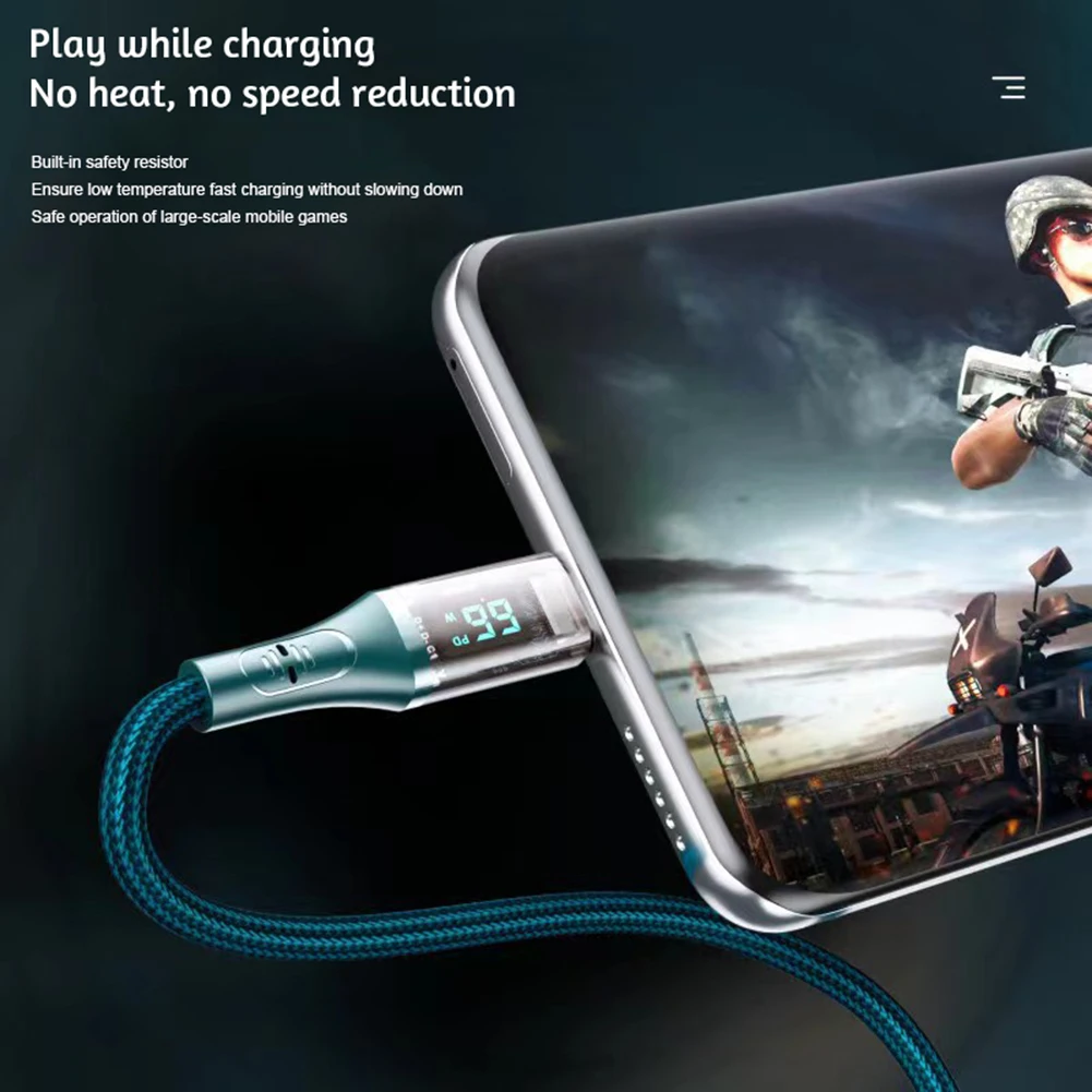Зарядный кабель с цифровым дисплеем и двумя портами Type-C, легкий портативный зарядный шнур для смартфона
