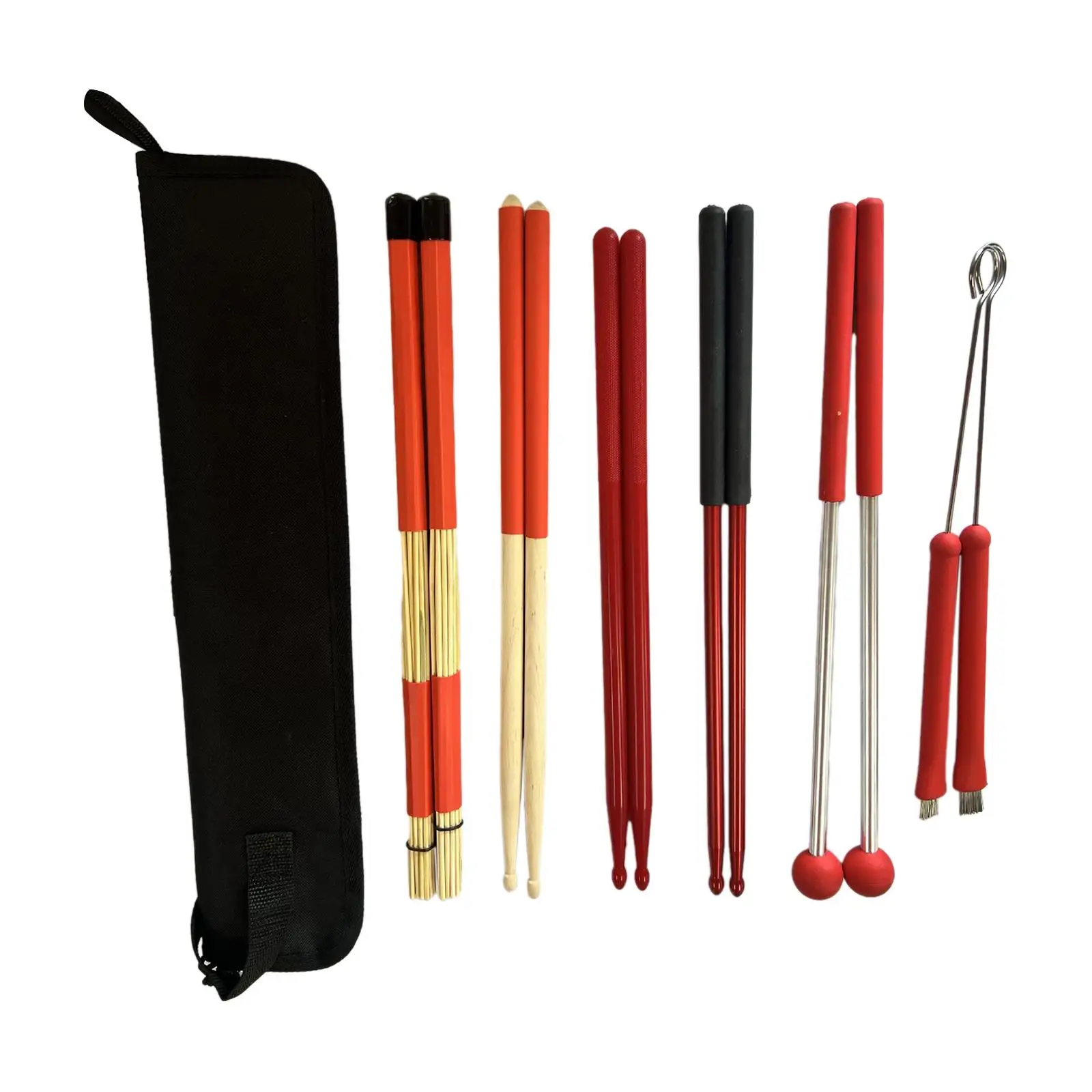 Drumsticks Set Wood Drum Sticks, Drum Mallets with Storage Bag, Retractable Drum Wire Brushes for Music Lover Beginner