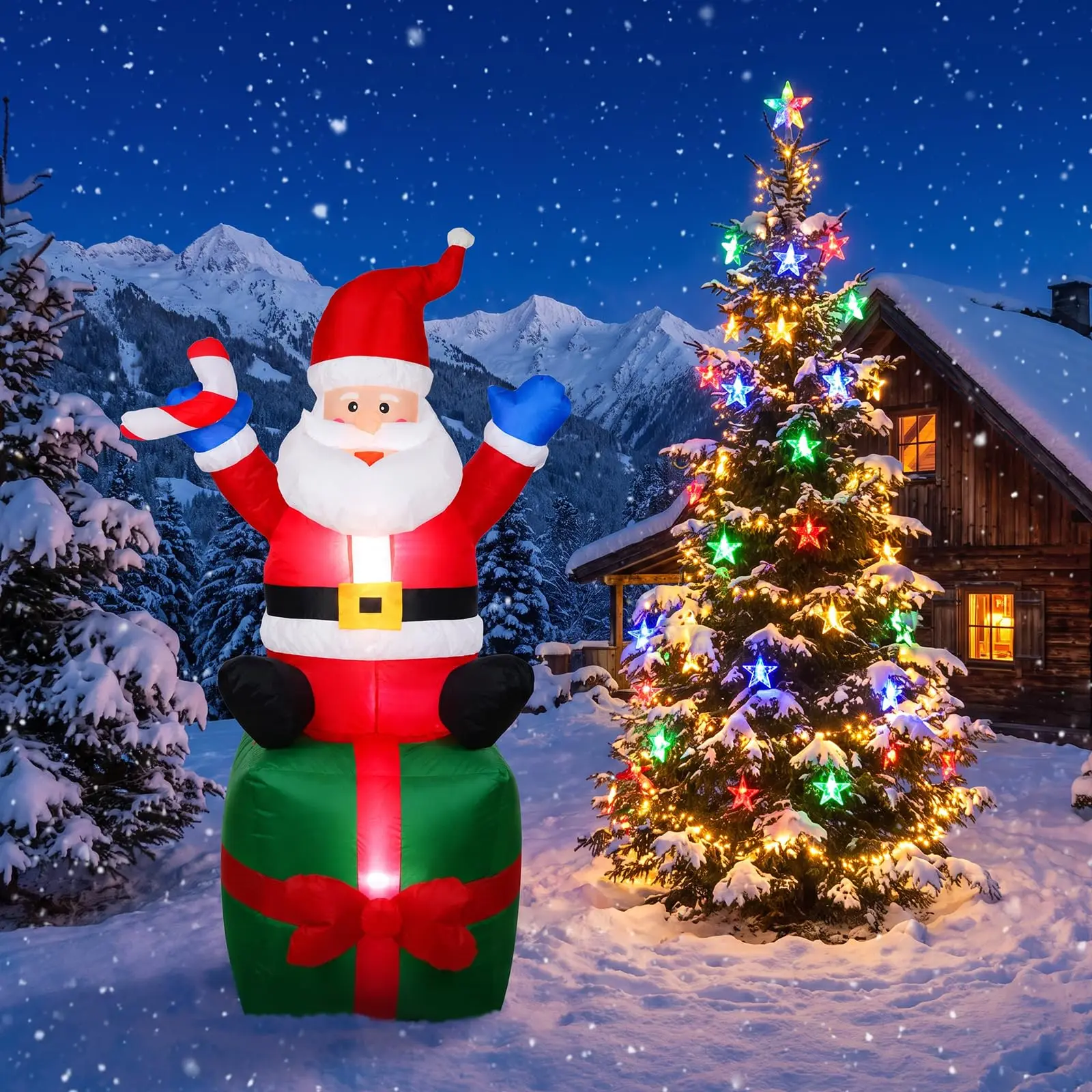 6FT Inflatable Santa Claus with Gift Box Christmas Yard Decoration Built-in Blower LED Outdoor Xmas Garden Patio Lawn Decor