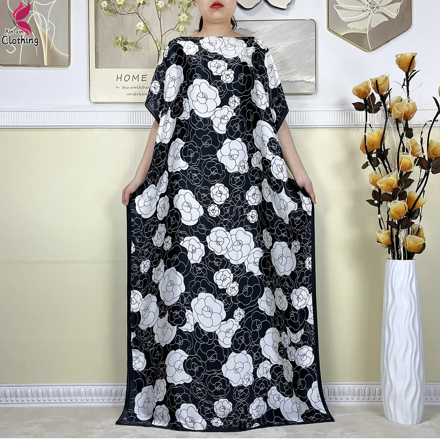 2024 Summer Muslim For Women Dress Soft Silk Fashion Print Islam Loose Femme Robe Dashiki African Abaya Clothes With Headscarf