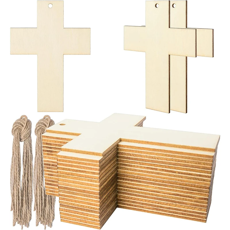 20 Pieces Unfinished Wooden Cross Shape Blank Ornaments for Easter Religious and Church Events,DIY Cross Craft Gift Tags