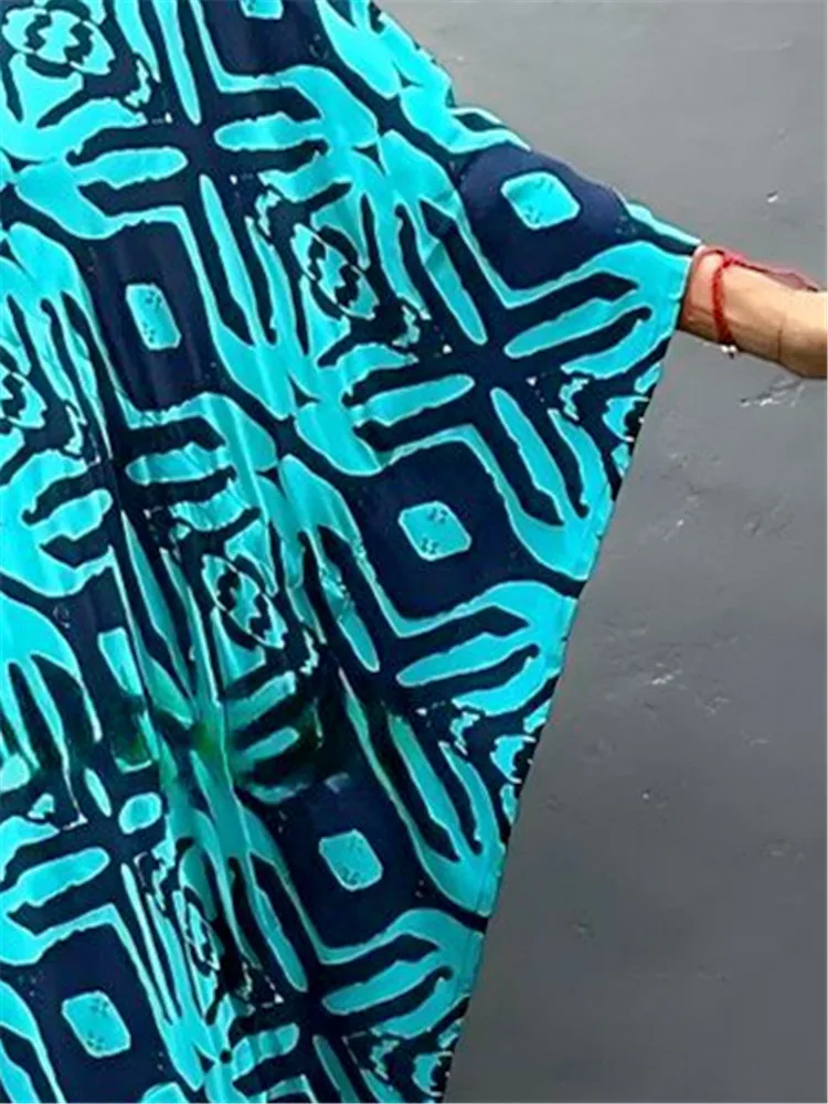 2025 Abito da spiaggia con stampa popolare per donna Abito estivo Abito lungo con maxi kimono diviso Costume da bagno Cover Up Beachwear Outwear