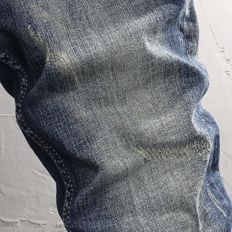 Fashion Designer Men Jeans High Quality Retro Washed Blue Elastic Slim Fit Ripped Jeans Men Trousers Vintage Denim Pants Hombre