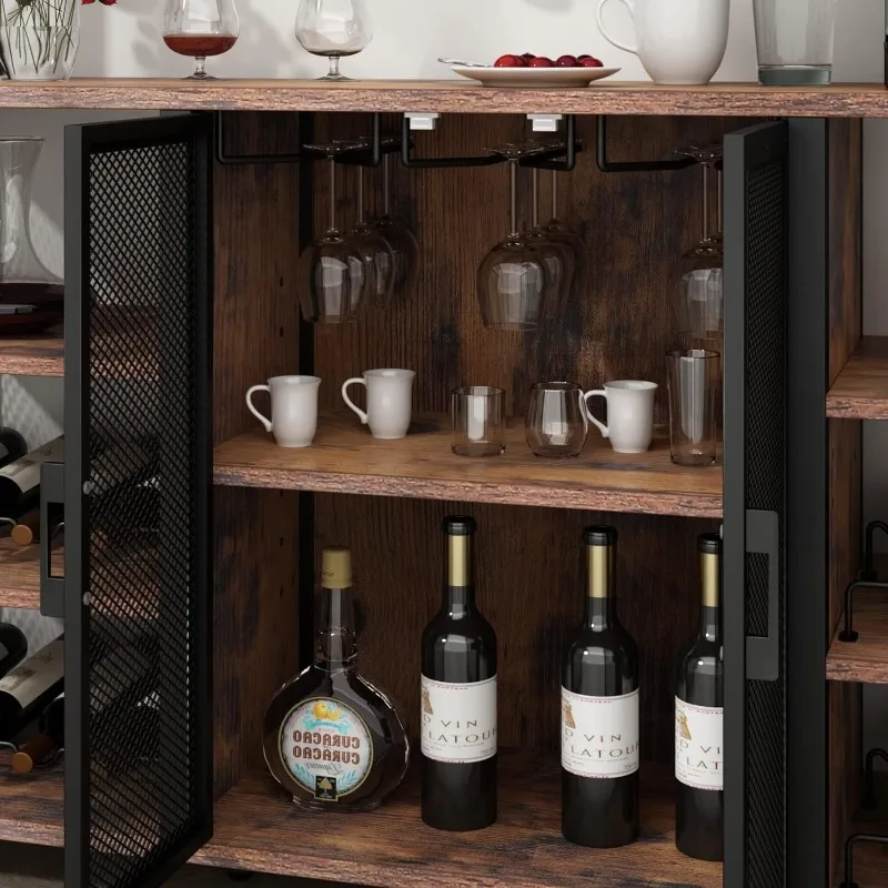 Cozinha Aparador Buffet Cabinet com Wine Rack, 55 Polegadas, Armário De Armazenamento, Indústria De Café