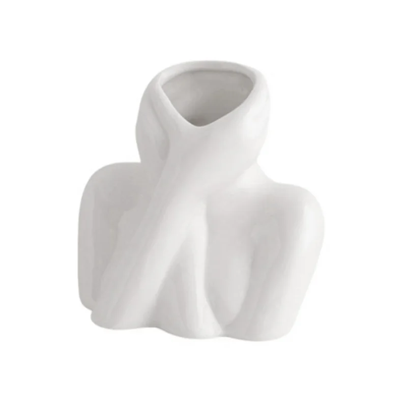 

COME Nordic Style Flower Vase Women Body Half Face Flower Pot Vase Art Crafts Bedroom Living Desktop Decoration