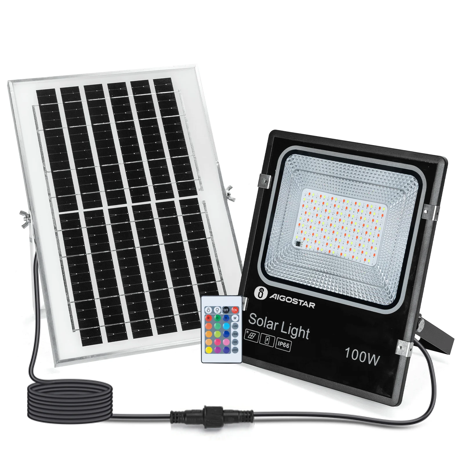 Proyector foco 100w solar 5M 100W RGB-colores con mando Aigostar