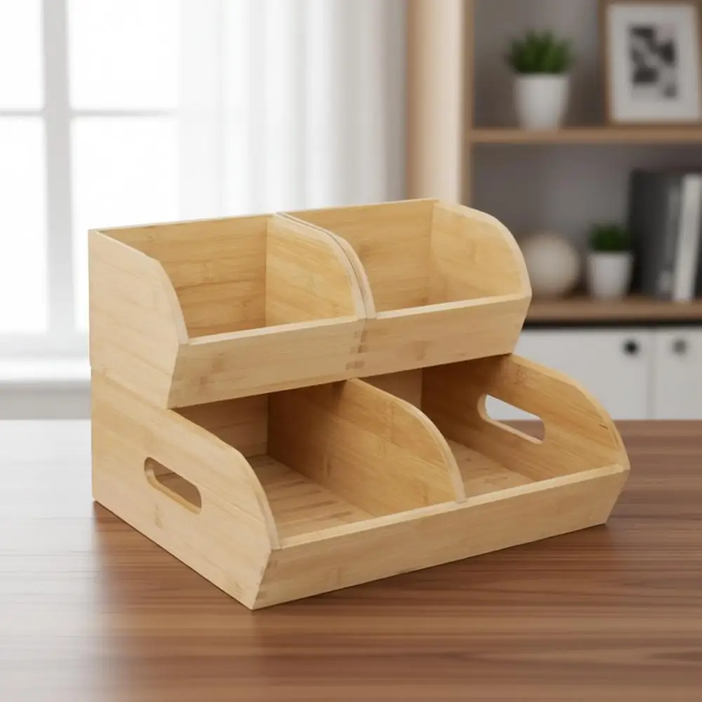 

Складные бамбуковые корзины для кухни - Вентилируемые органайзеры для хранения фруктов, овощей и продуктов для кладовой - Набор из 3 штук