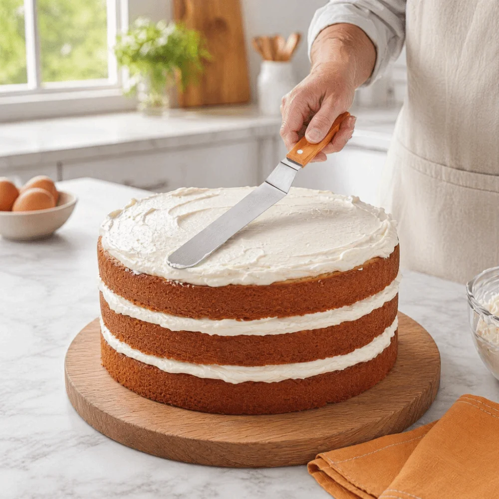 Stainless Steel Blade Cake Spatula Food Grade Rounded Tip Icing Spatula Riveted Handle Smooth Flat Blade Palette Knife
