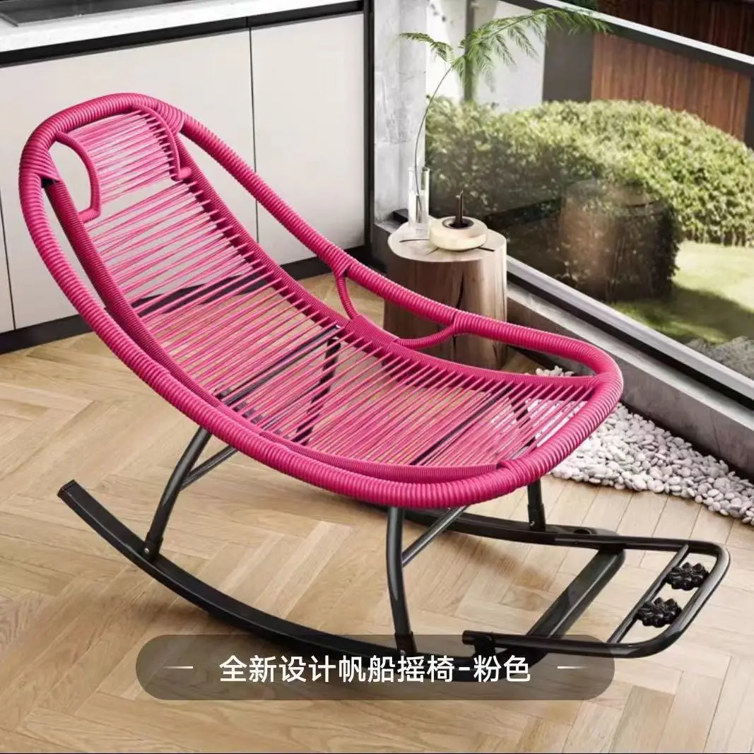 Rattan Recliner Chair with Rocking Base Comfortable Lounge Sofa for Balcony Garden Living