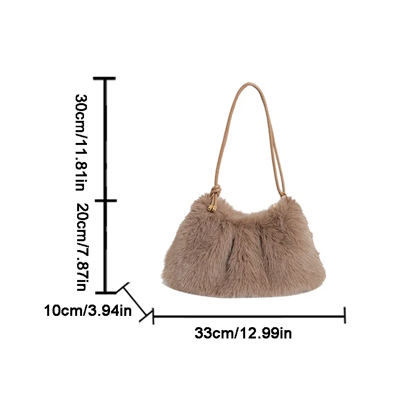 Bolso de mano de otoño e invierno para mujer, moda de piel sintética, cien con bolso de felpa, bolso de hombro con cremallera de gran capacidad de Color sólido