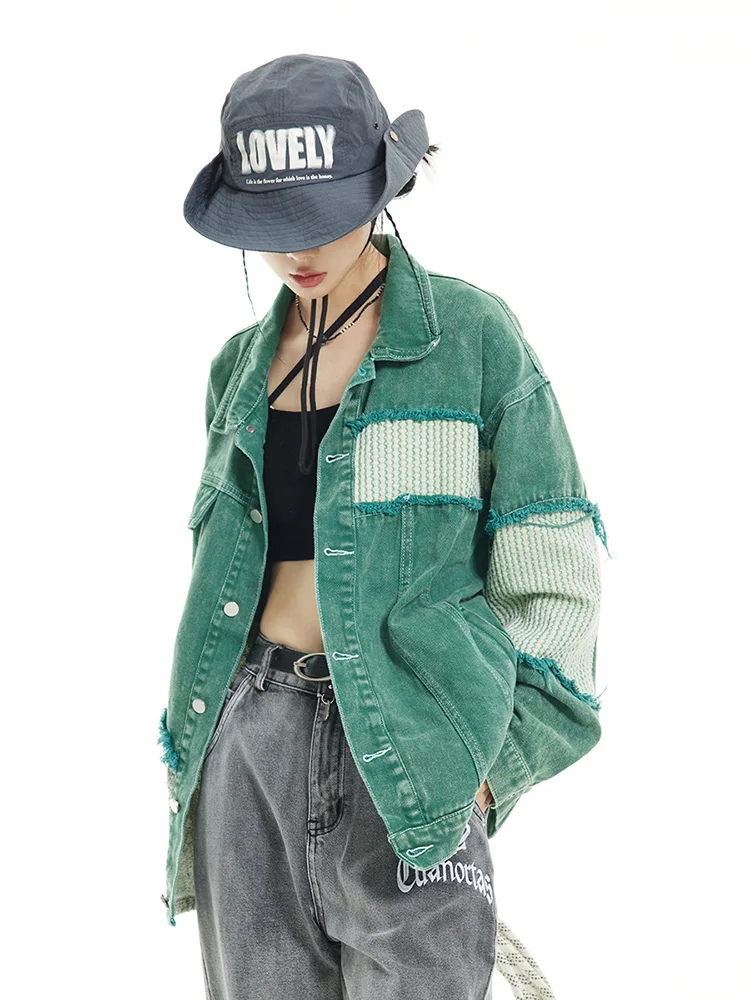 Denim Jacket for Women Clothes Oversized Jeans Coat Korean Coats Spring Fall 2022 New Jackets for Women Green Outwear