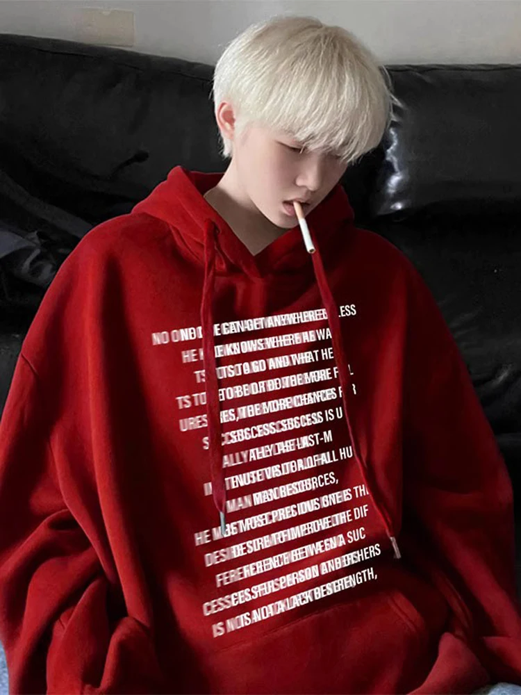 

Красная мужская толстовка в американском уличном стиле, весенне-осенняя, повседневная, свободного кроя, молодежная, модная, не требует глажки