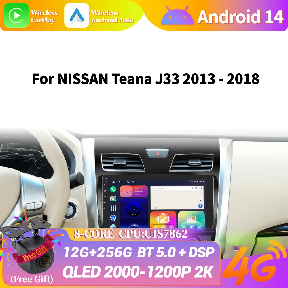 

Wireless CarPlay Screen For NISSAN Teana J33 2013-2018 Android 14 Car Radio Multimedia System player Stereo Auto Bluetooth