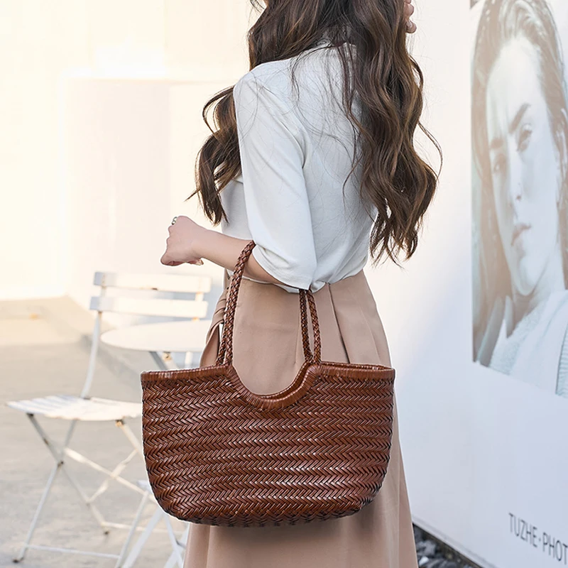 Französische Handgewebte Damen-Tragetasche Große Gemüsekorb-Tasche mit Lässiger Innentasche zum Einkaufen Schulter- und Unterarm-Tragetasche – Detail 12