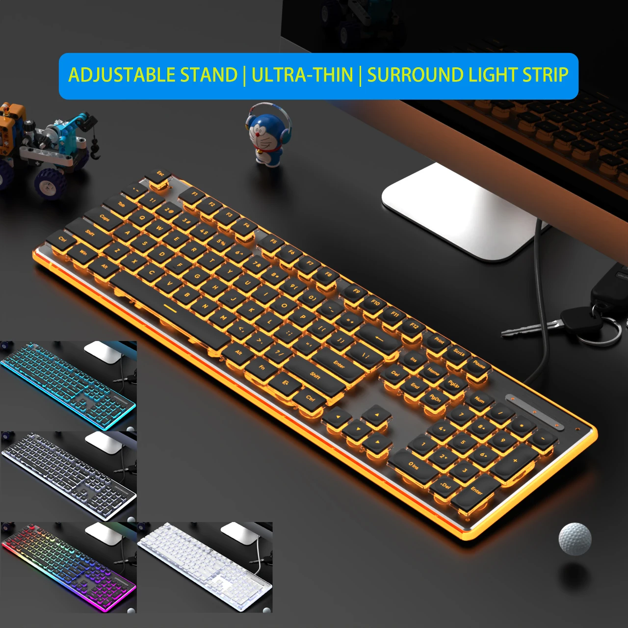 

Проводная полноразмерная USB-клавиатура с подсветкой и кнопкой отключения звука для ПК и ноутбука, водонепроницаемая конструкция, полоса окружающей освещенности