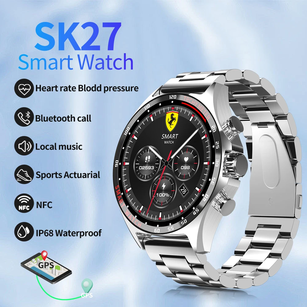 XUESEVEN SK27 Bluetooth Call Smart Watch GPS Track Compass NFC Heart Rate Monitoring Waterproof Fitness Sport Smartwatch for Men