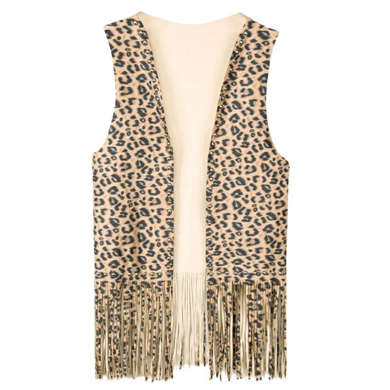 Suedette V-Neck Front-Open Fringe Sleeveless Cardigan Short Hollow Gilet Vest with Rivets for Ladies Dropshipping