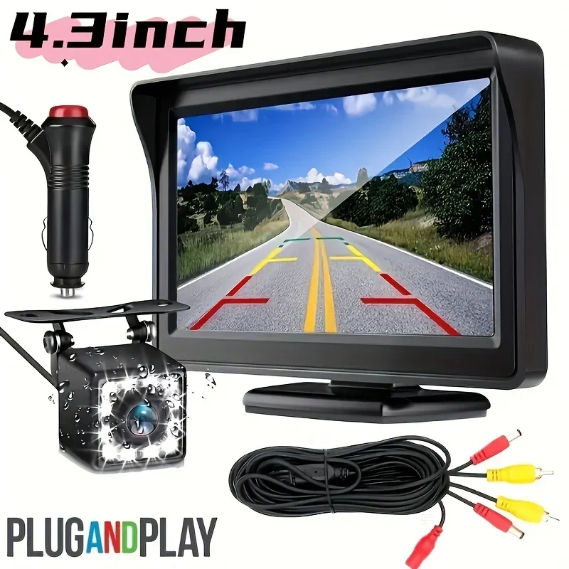 

Car Rear View Backup Camera Kit 4.3 Inch Monitor With Reverse Camera For Car Pickup SUV Truck Trailer Night Vision-Plug And Play