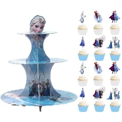 Disney-Stand de gâteau princesse Elsa congelée à 3 niveaux, support de gâteau Chi, sac de poche en papier, bannière de bouquet, baby shower, mariage