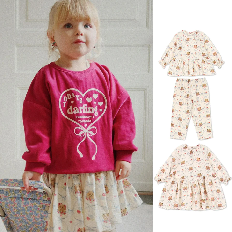 

Children's Double-Layer Pleated Long-Sleeved Cotton Dress Autumn Winter 2025 Ks Gauze Series Small Dog Top And Pants Set